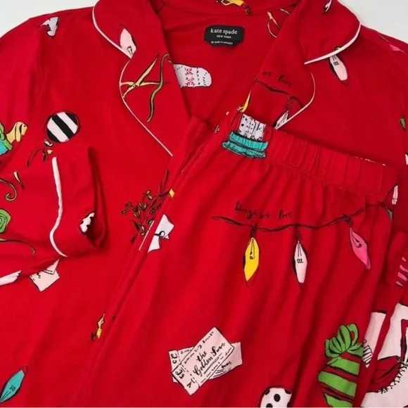 Kate Spade Red Patterned Pajama Set Size Small NWT Retail $78. 50% OFF - Picture 2 of 5